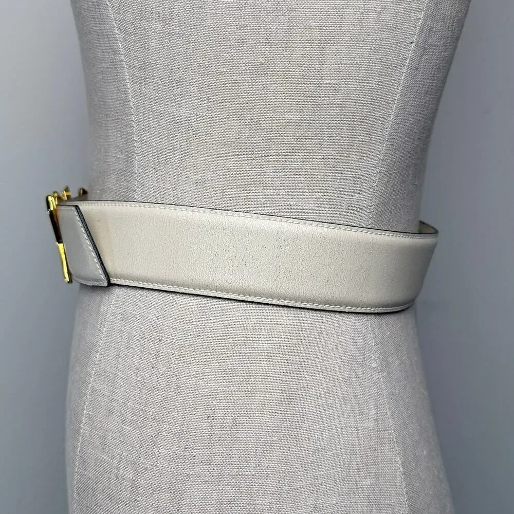 Vintage By Paloma Picasso Leather Belt Gold Triple X Hardware Cream Sz 75